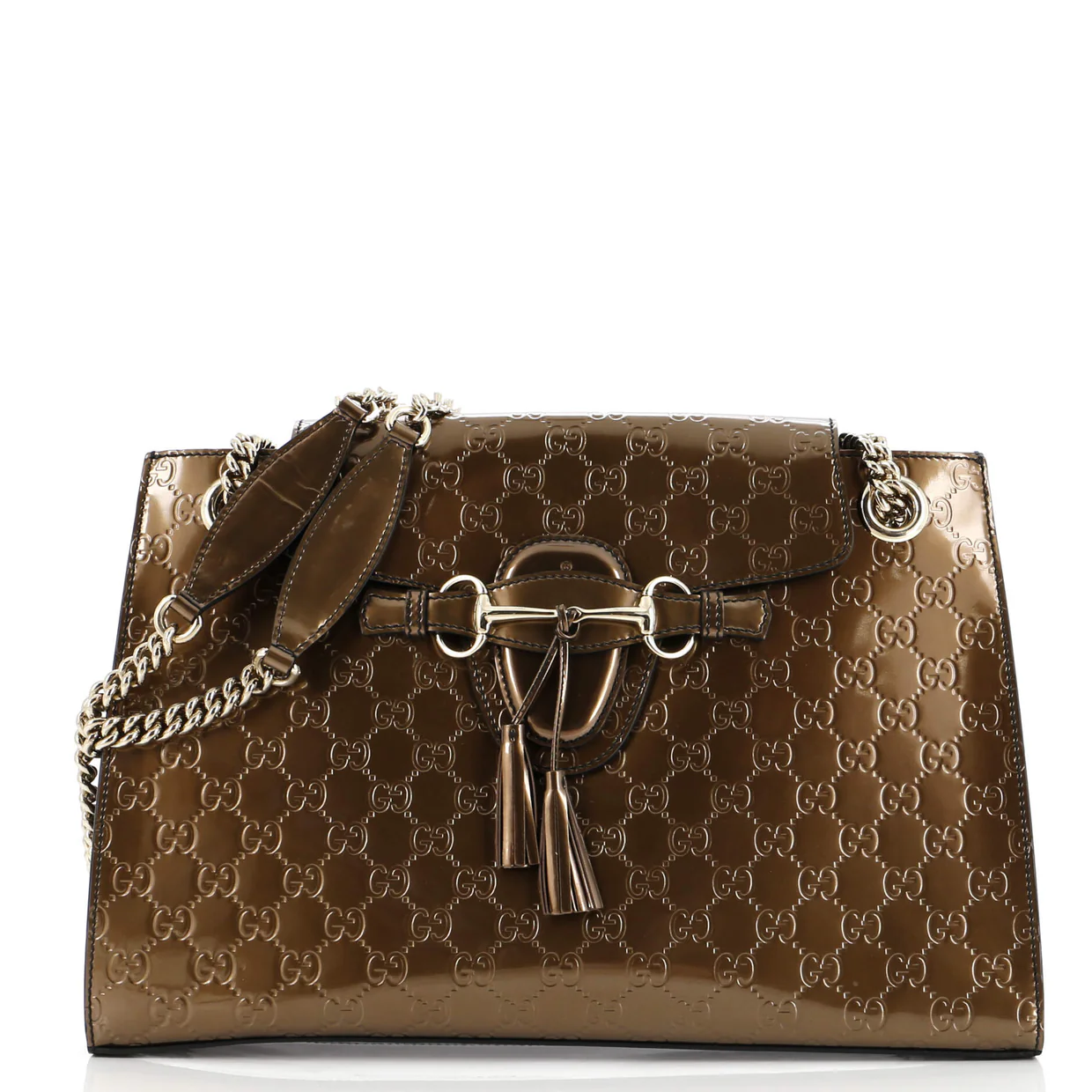 Emily Chain Flap Shoulder Bag Guccissima Patent Large - Deep Luxury