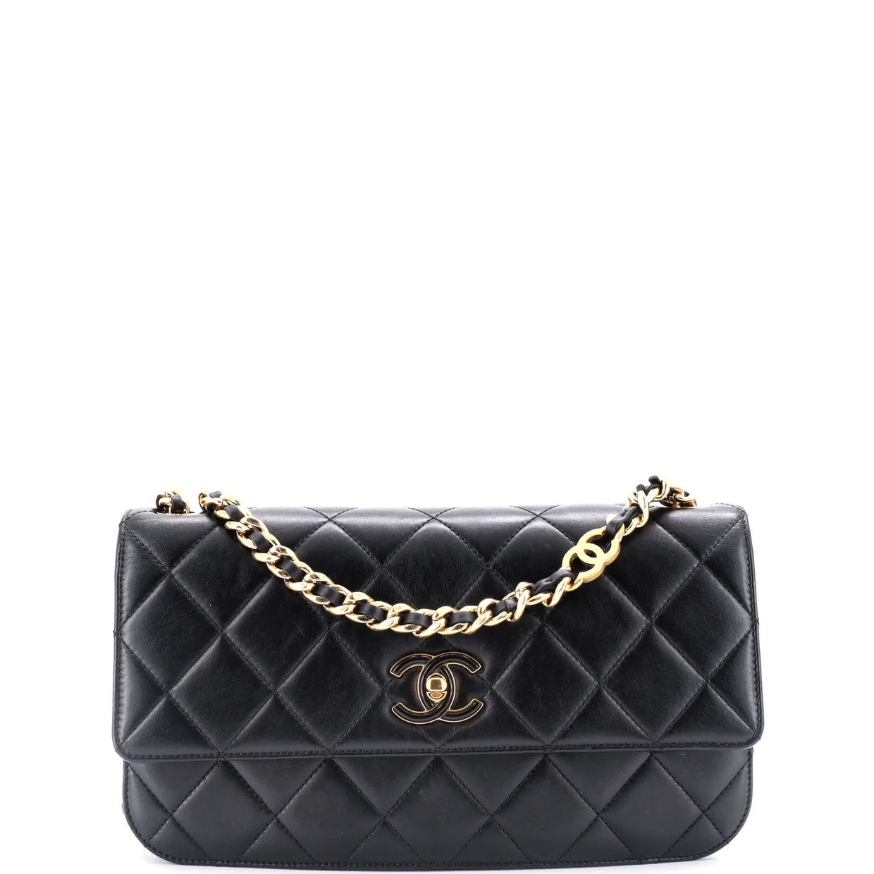 CC Enamel Compartment Chain Shoulder Bag Quilted Lambskin Small - Deep Luxury