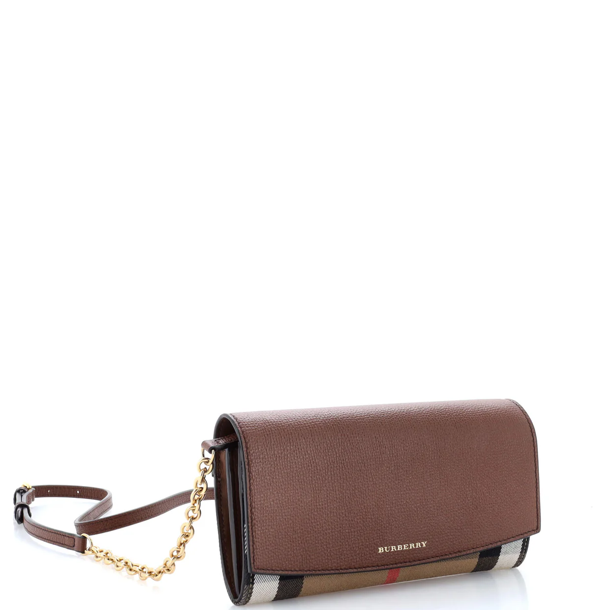 Henley Wallet on Chain Leather with House Check Canvas - Deep Luxury