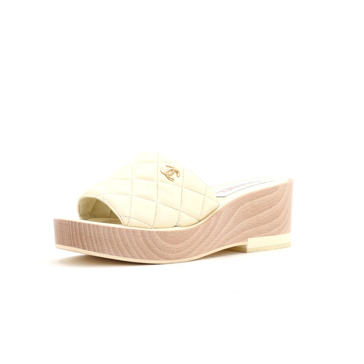 Women's Open Toe Platform Sandals Quilted Leather and Wood - Deep Luxury