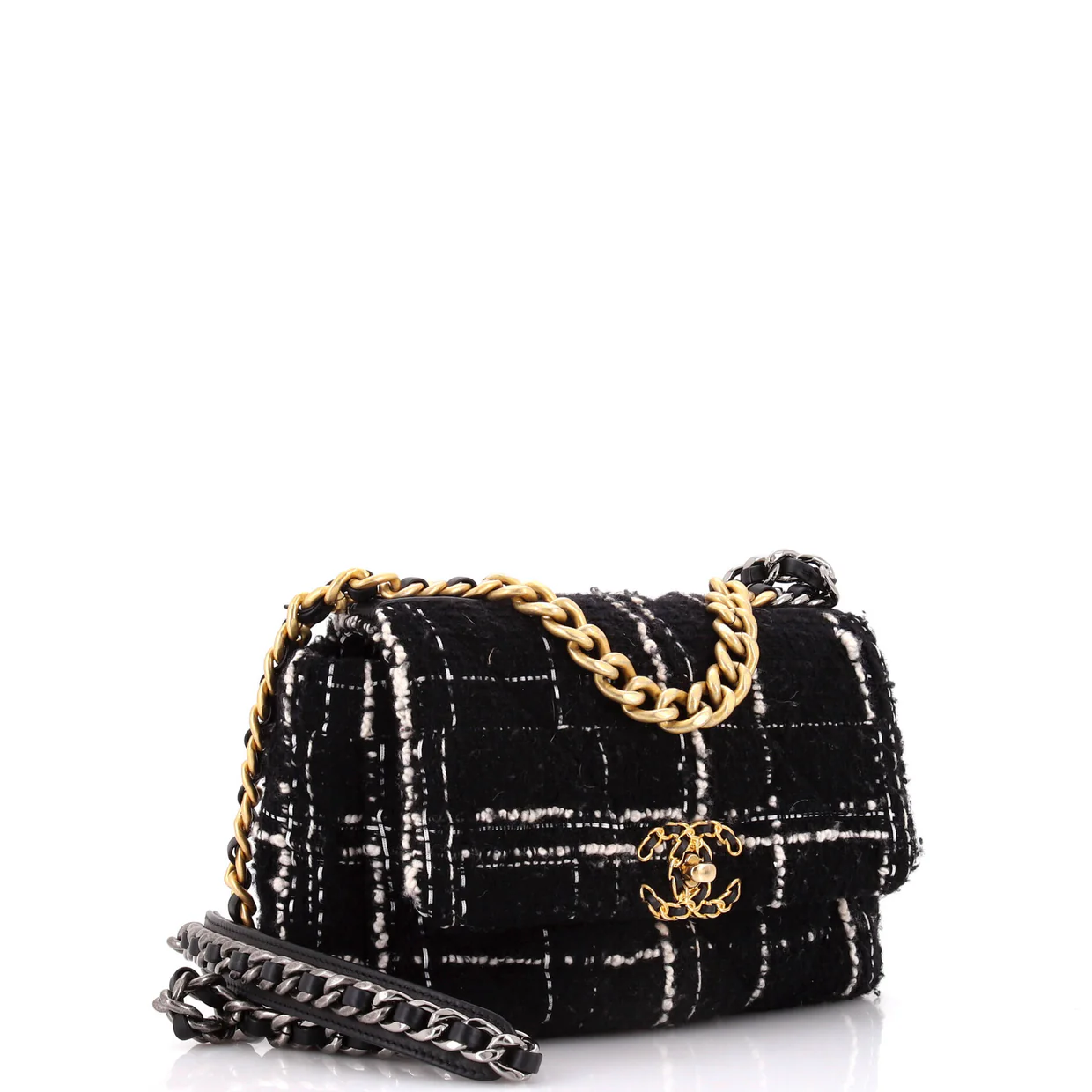19 Flap Bag Quilted Tweed Medium - Deep Luxury