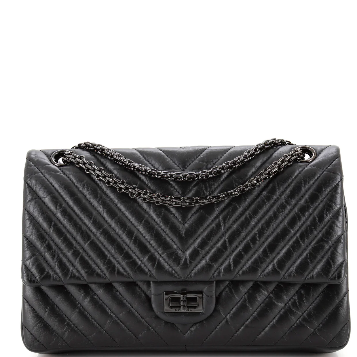 So Black Reissue 2.55 Flap Bag Chevron Aged Calfskin 226 - Deep Luxury