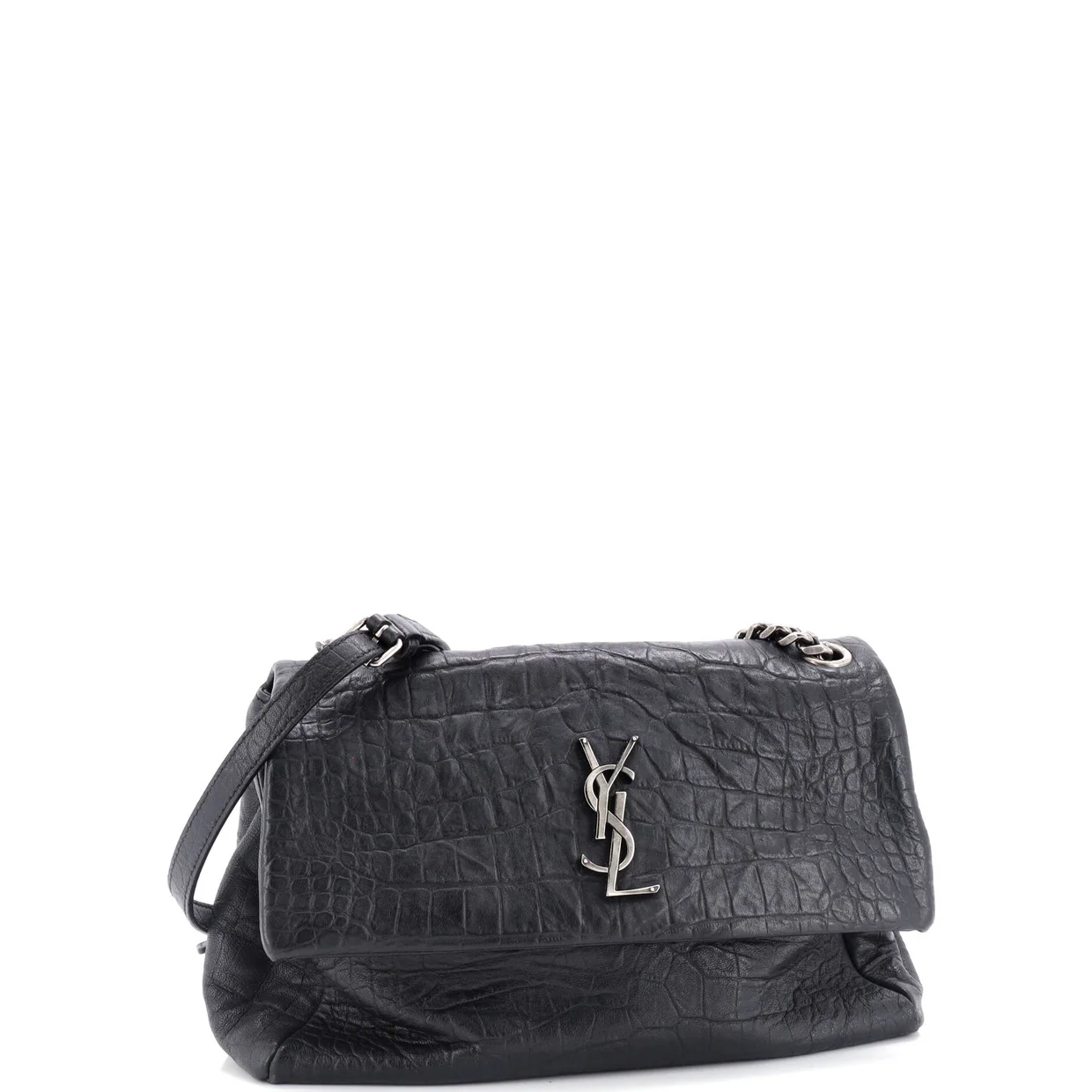 West Hollywood Shoulder Bag Crocodile Embossed Leather Medium - Deep Luxury