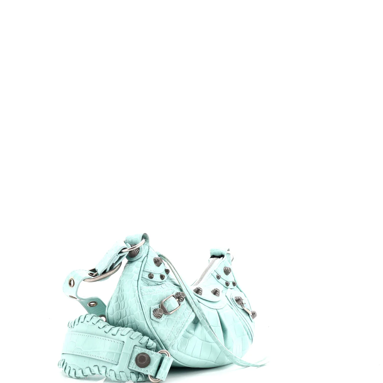 Le Cagole Giant Studs Shoulder Bag Crocodile Embossed Leather XS - Deep Luxury