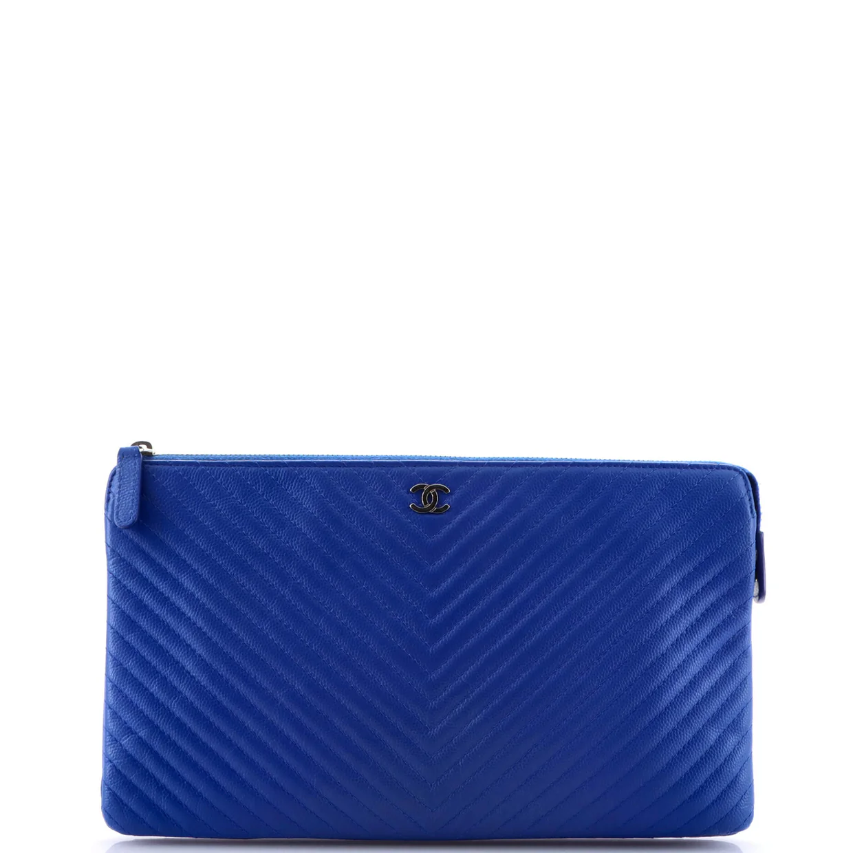 Classic Double Pocket Zip Pouch Chevron Caviar Medium - Deep Luxury