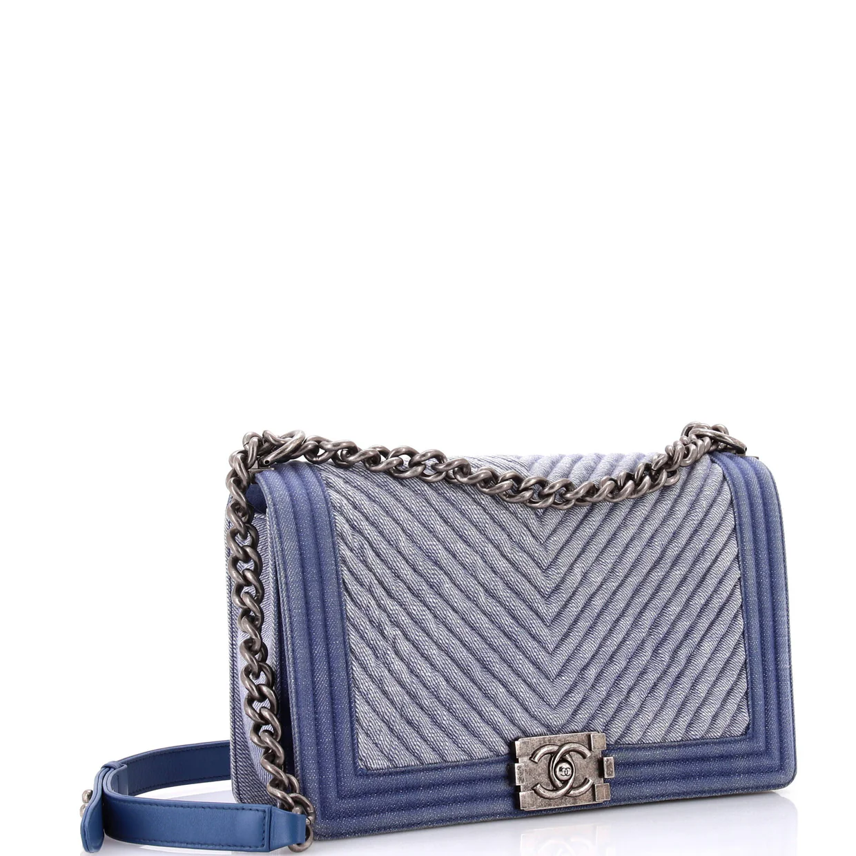 Boy Flap Bag Chevron Denim New Medium - Deep Luxury