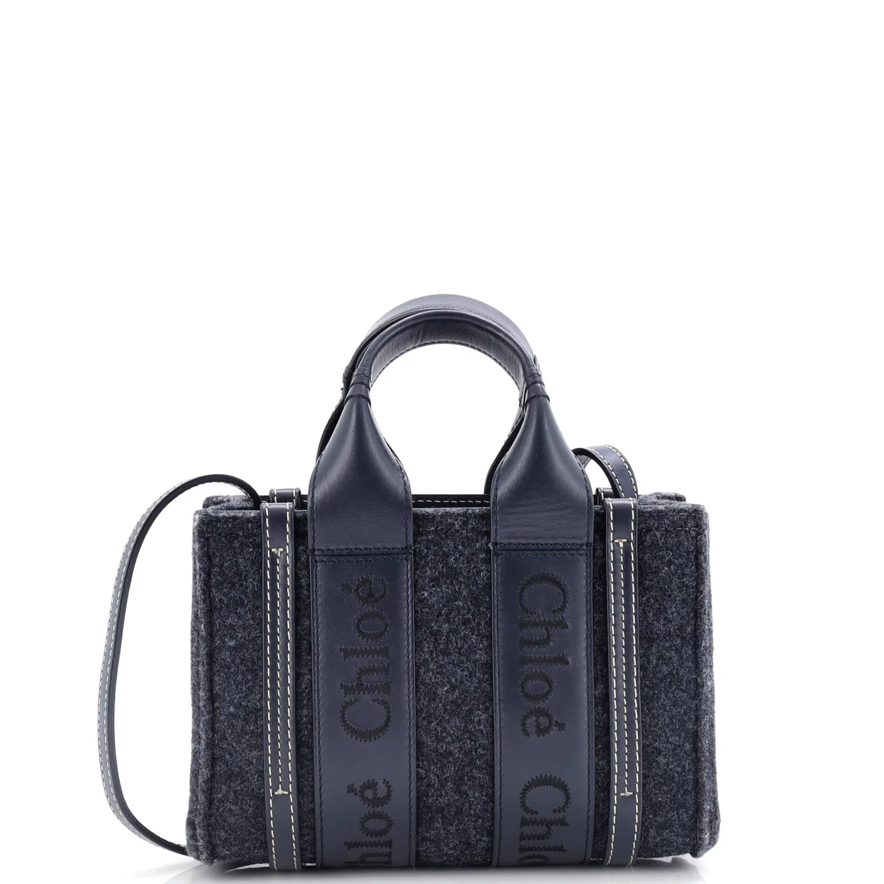 Woody Tote Recycled Felt with Leather and Canvas Mini - Deep Luxury