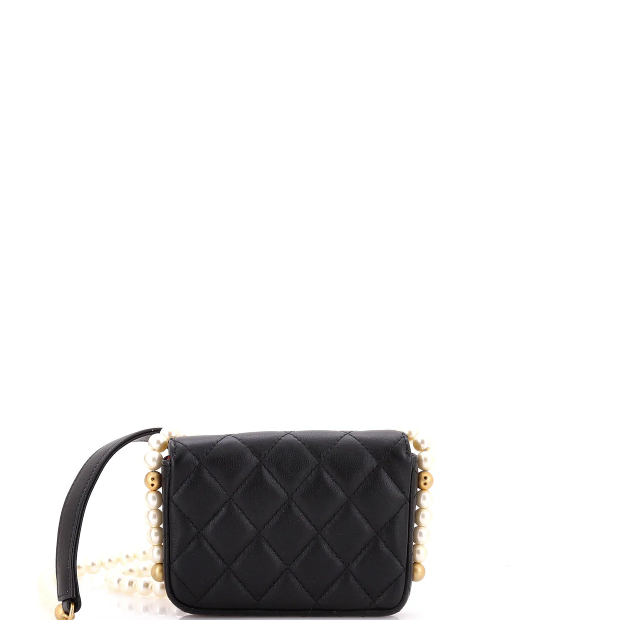 About Pearls Flap Card Holder with Chain Quilted Calfskin - Deep Luxury
