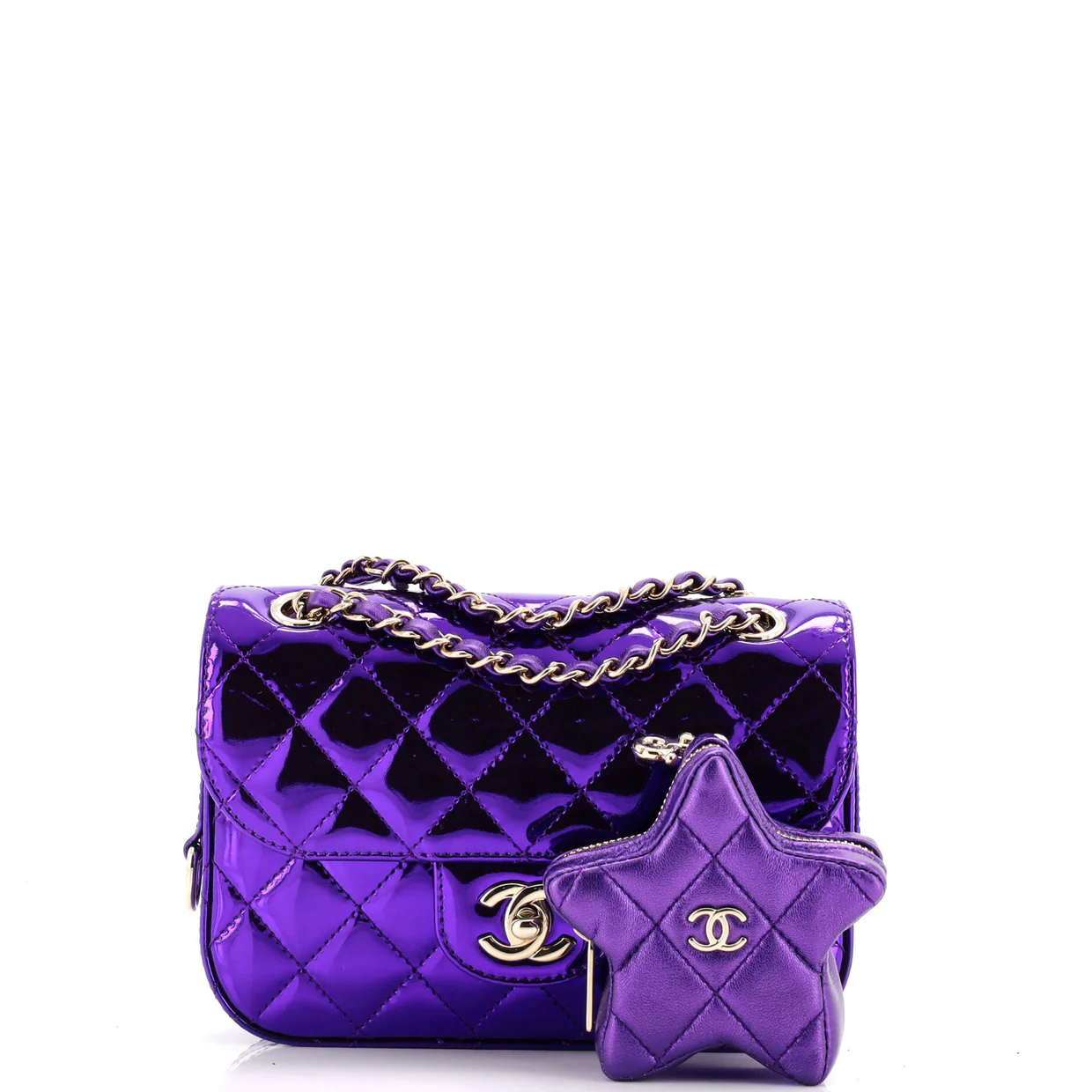 Classic Single Flap Bag with Star Coin Purse Quilted Metallic Leather Mini - Deep Luxury