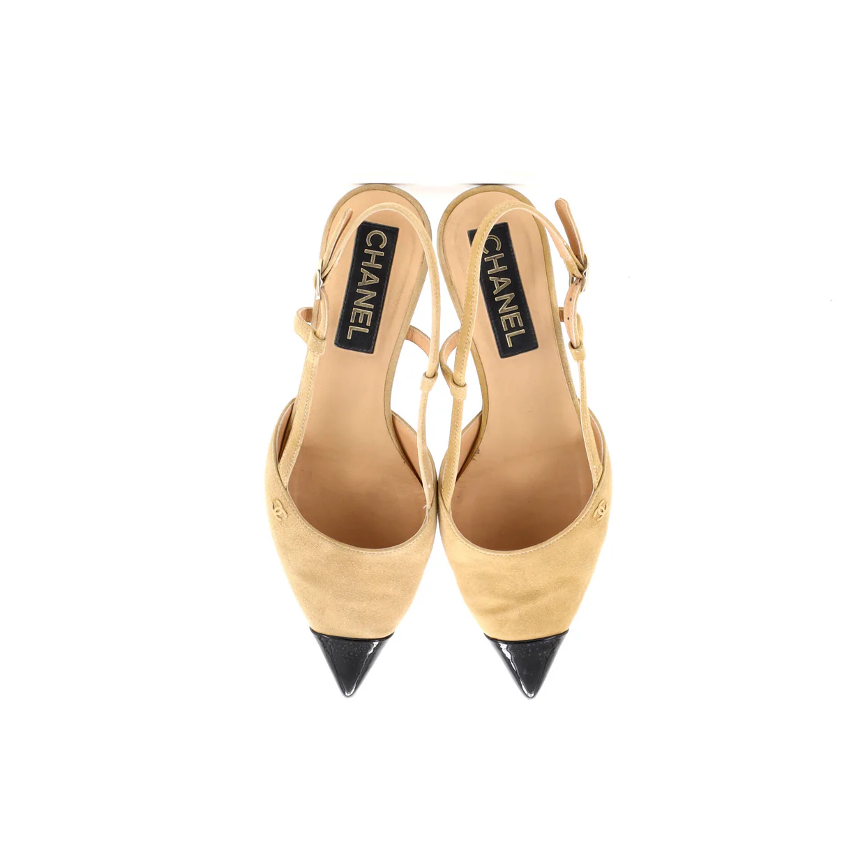 Women’s Pointed Cap Toe Slingback Kitten Heels Suede with Patent - Deep Luxury