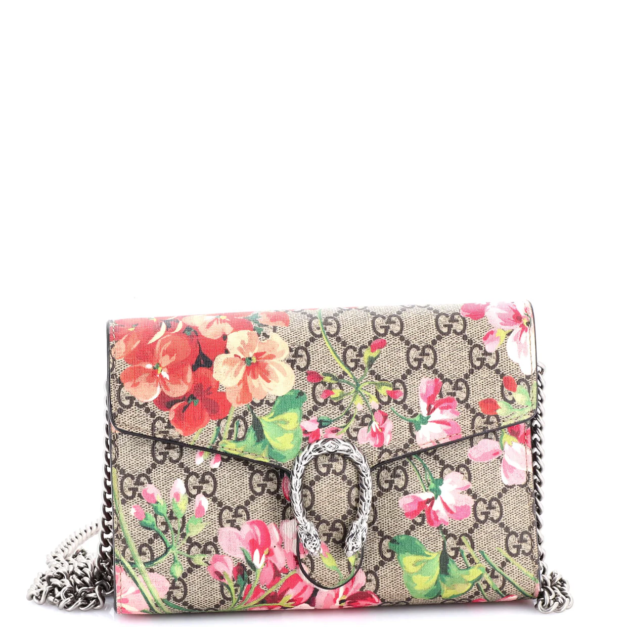 Dionysus Chain Wallet Blooms Print GG Coated Canvas Small - Deep Luxury