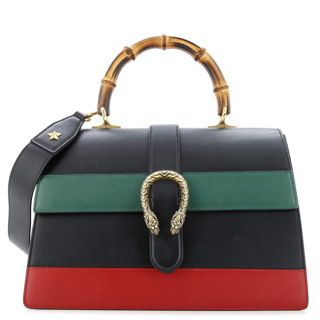 Dionysus Bamboo Top Handle Bag Colorblock Leather Large - Deep Luxury