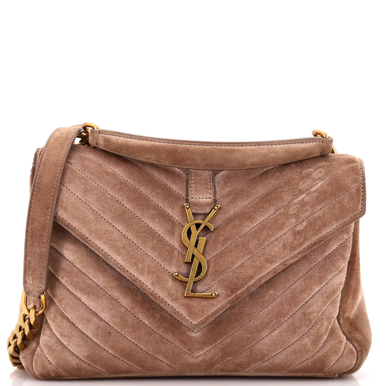 Classic Monogram College Bag Matelasse Chevron Suede Medium - Deep Luxury