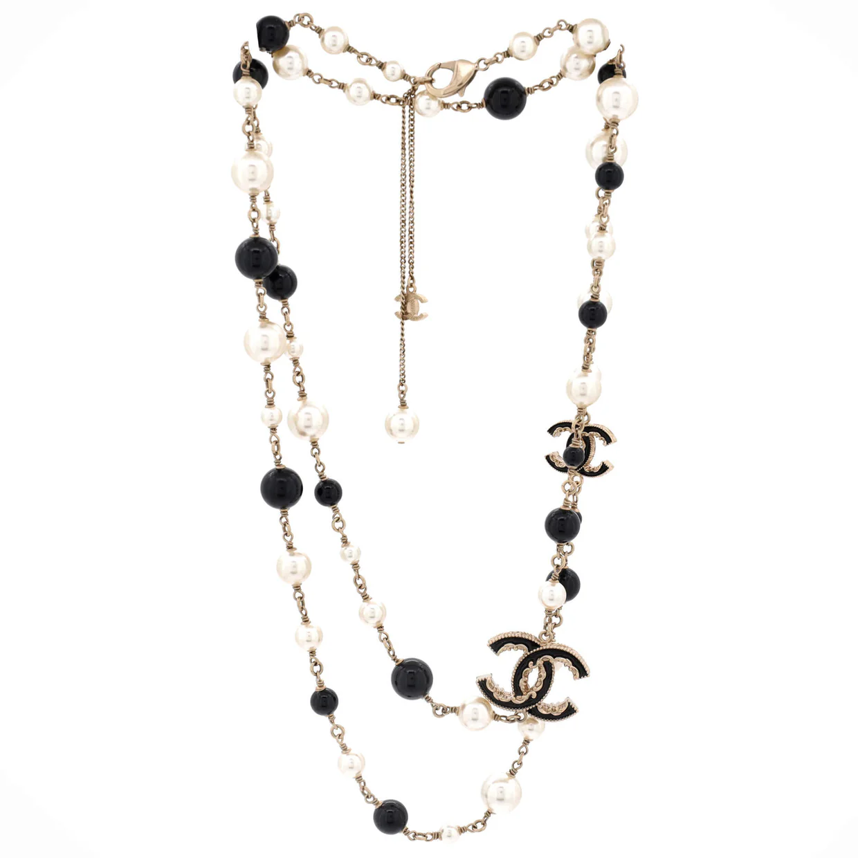 CC Station Long Necklace Metal with Faux Pearls, Beads and Enamel - Deep Luxury