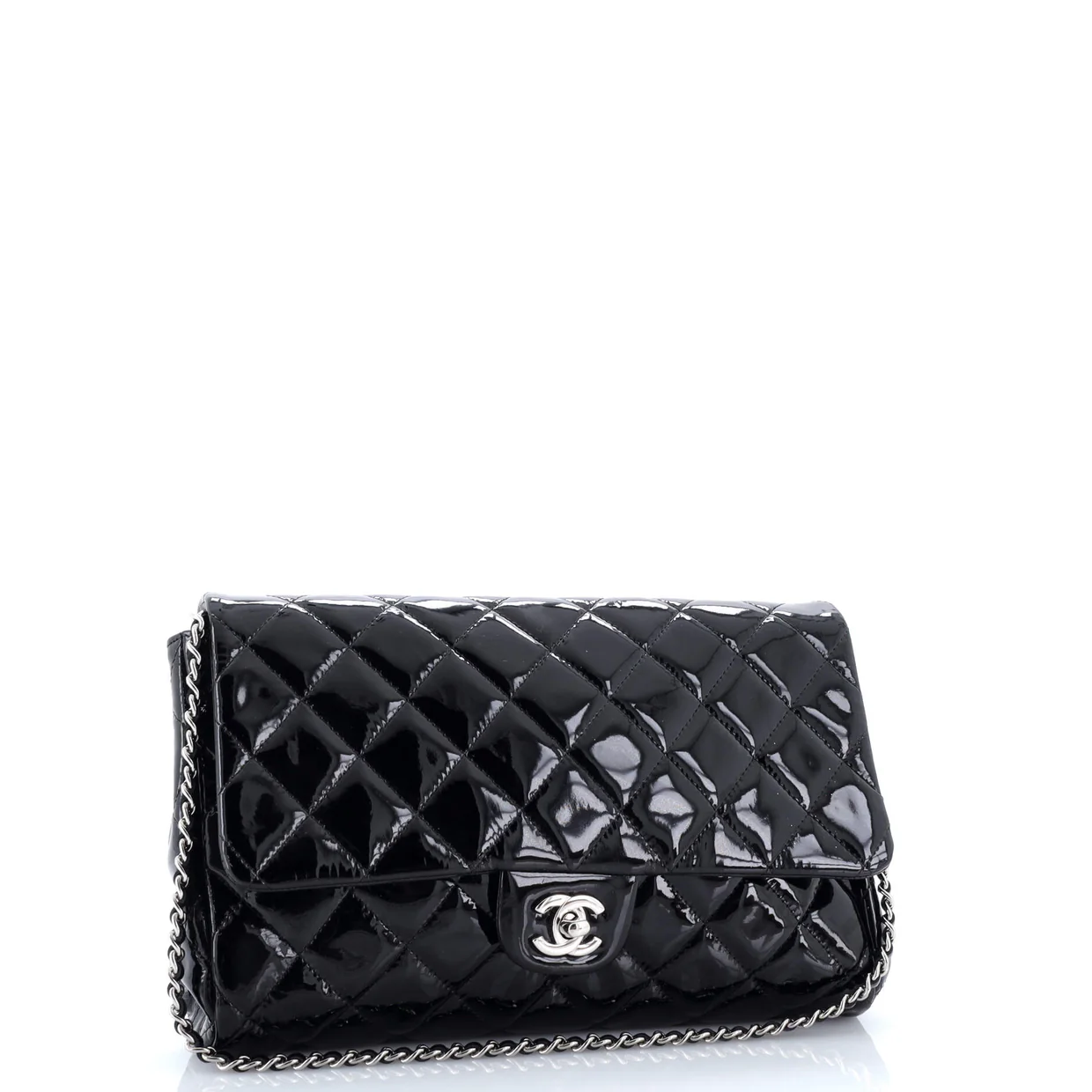 Clutch with Chain Quilted Patent - Deep Luxury