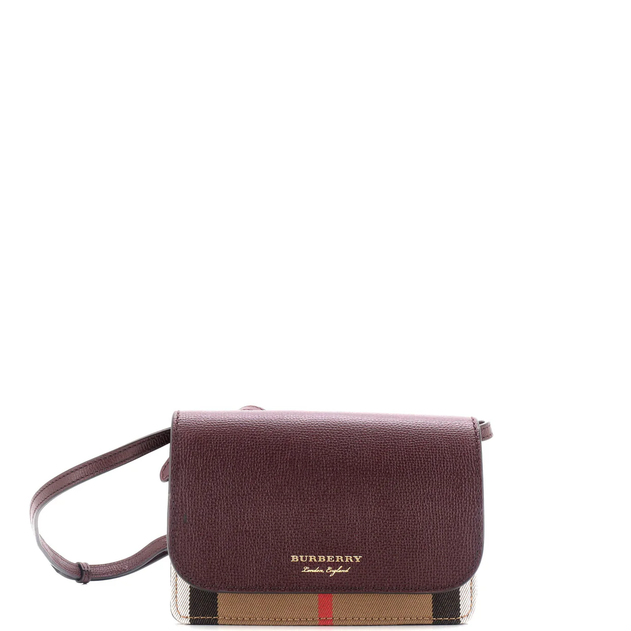 Hampshire Wallet on Strap Leather and House Check Canvas - Deep Luxury