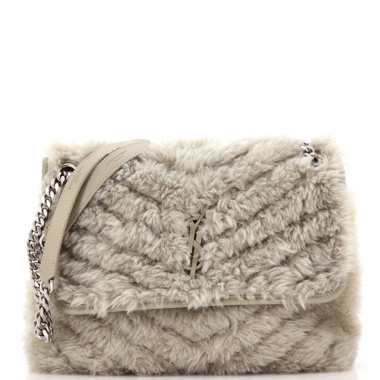 Niki Chain Flap Bag Matelasse Chevron Shearling Medium - Deep Luxury