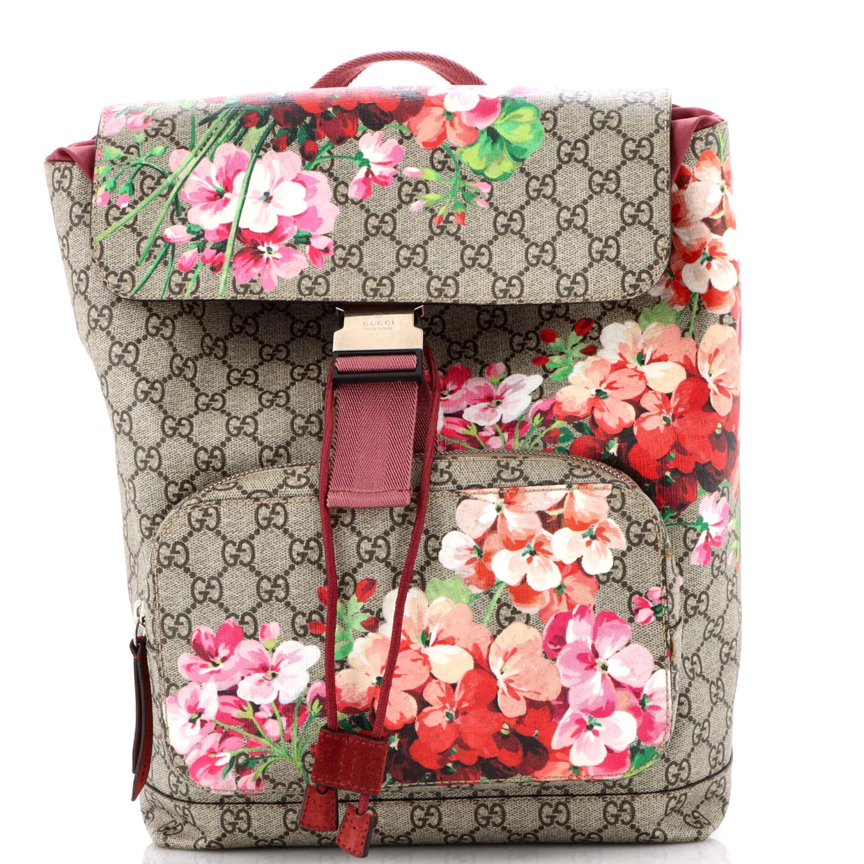 Buckle Backpack Blooms Print GG Coated Canvas Medium - Deep Luxury