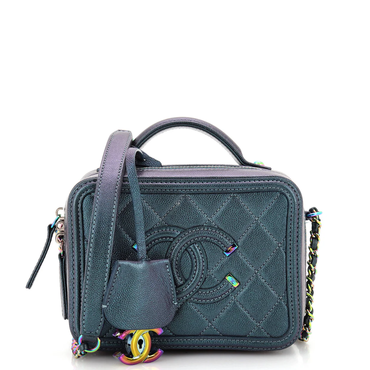 Filigree Vanity Case Quilted Iridescent Caviar Small - Deep Luxury