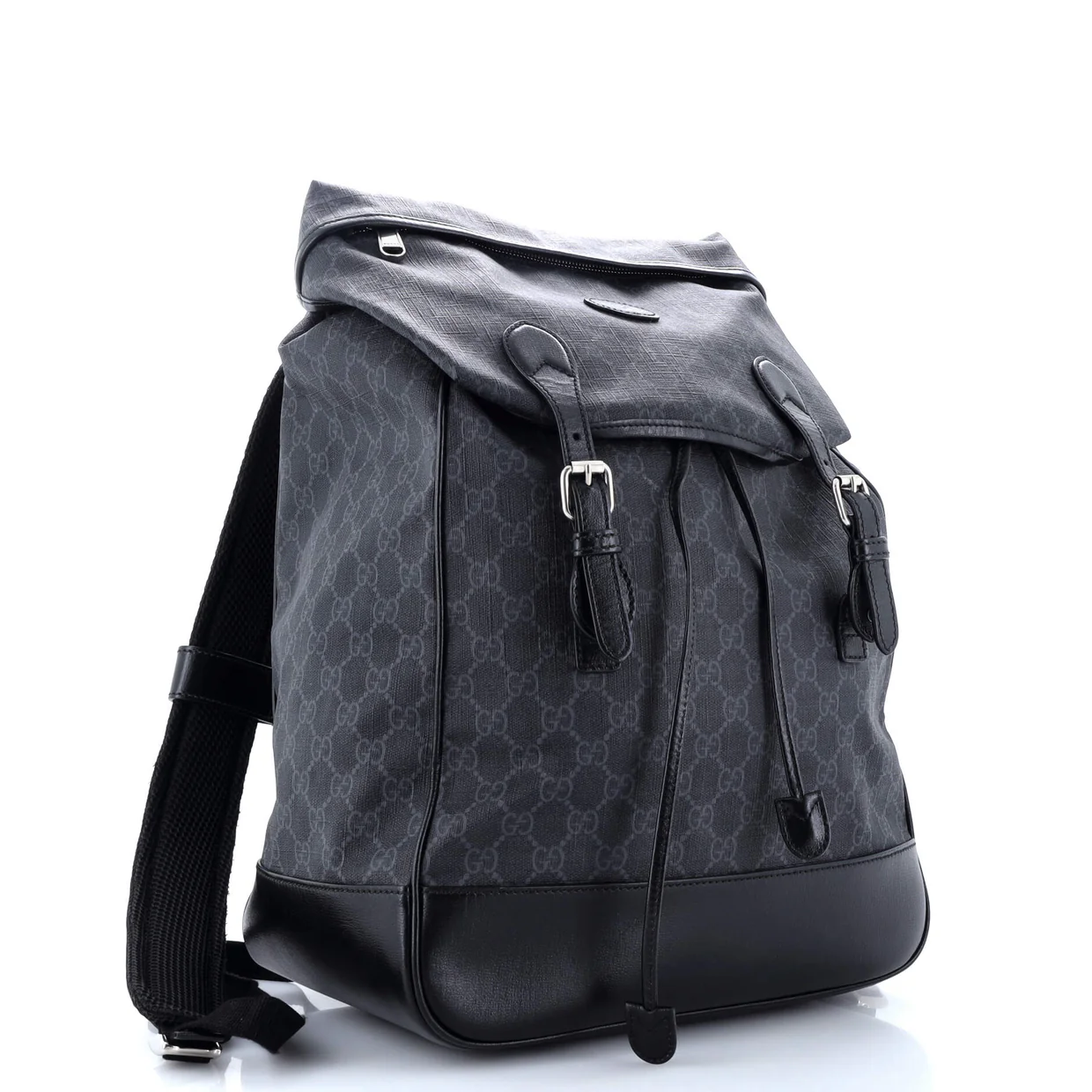 Interlocking G Patch Drawstring Flap Backpack GG Coated Canvas Medium - Deep Luxury