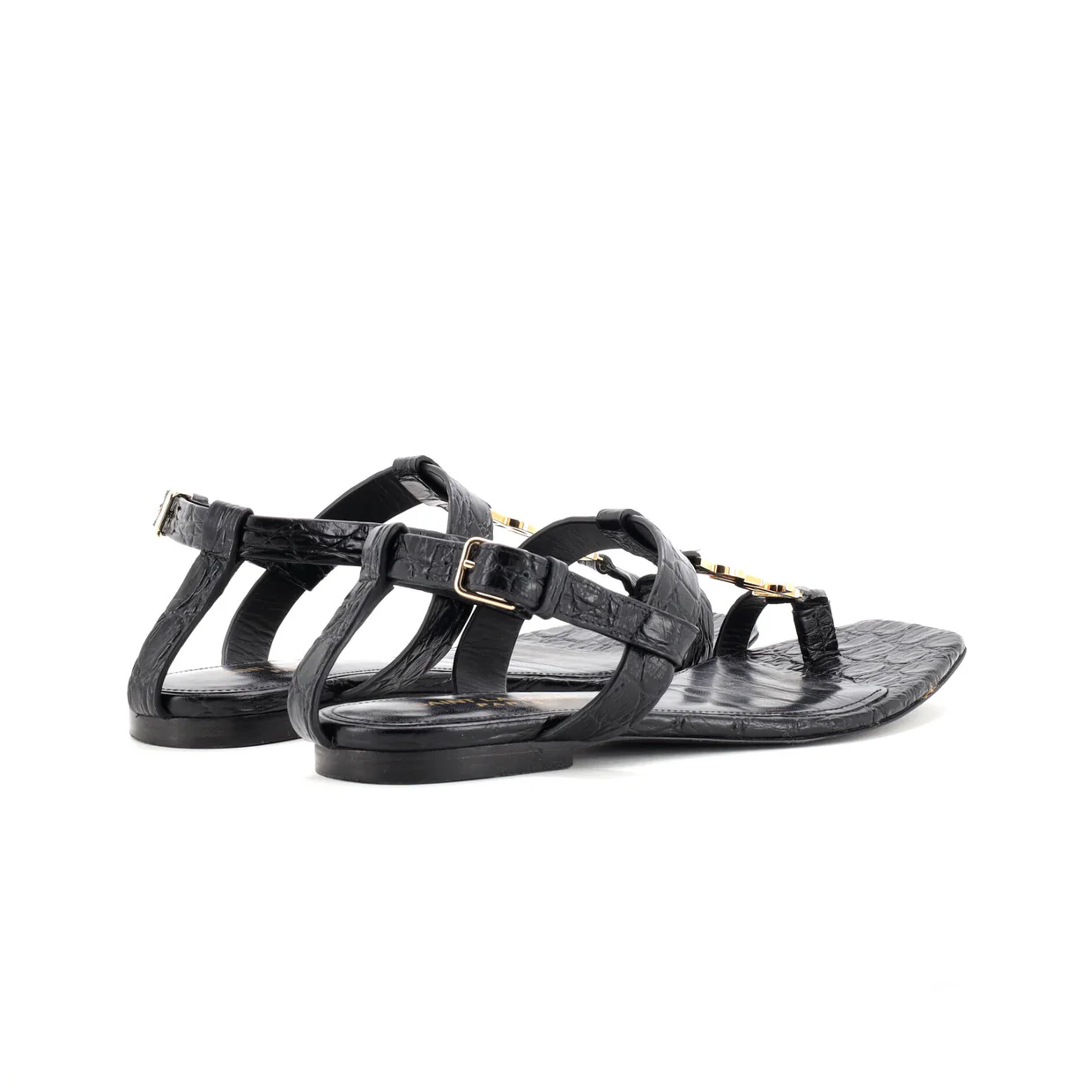 Women's Cassandra Flat Sandals Crocodile Embossed Leather - Deep Luxury