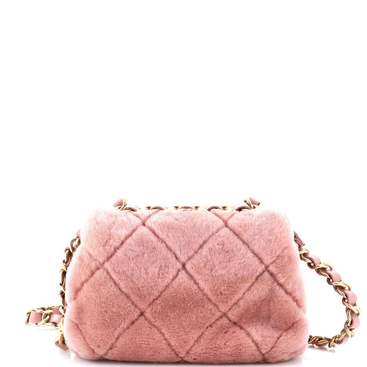 CC Bar Chain Handle Flap Bag Quilted Shearling Small - Deep Luxury