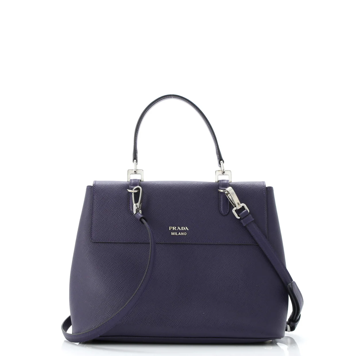 Half Flap Double Turn Lock Satchel Saffiano Leather Medium - Deep Luxury