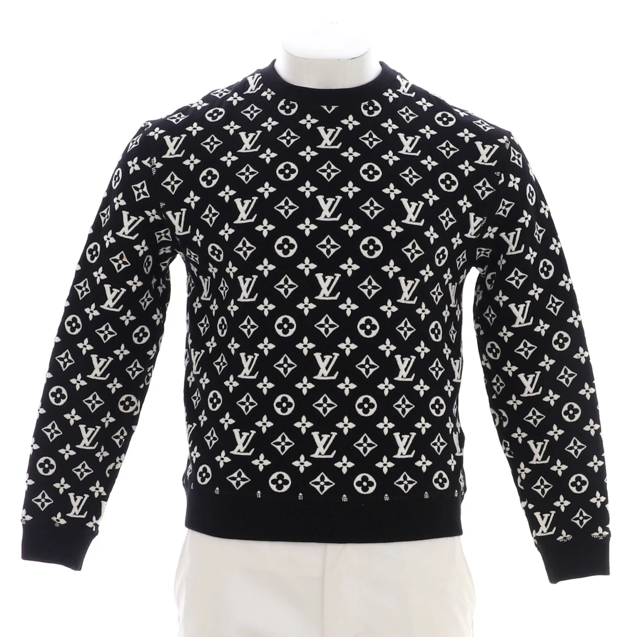 Men's Full Monogram Jacquard Crewneck Sweater Cotton Blend - Deep Luxury