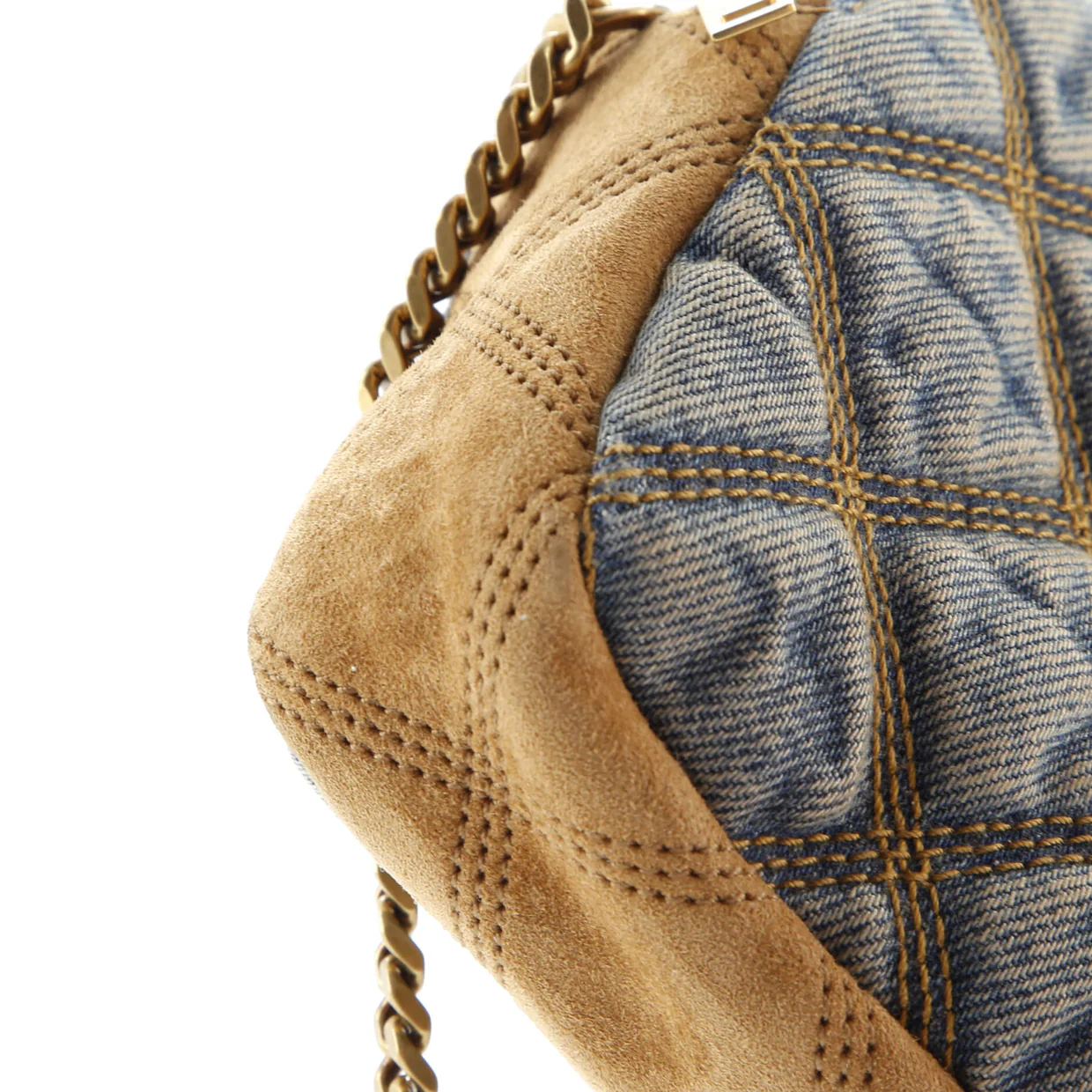 Becky Double Zip Crossbody Bag Quilted Denim with Suede Mini - Deep Luxury