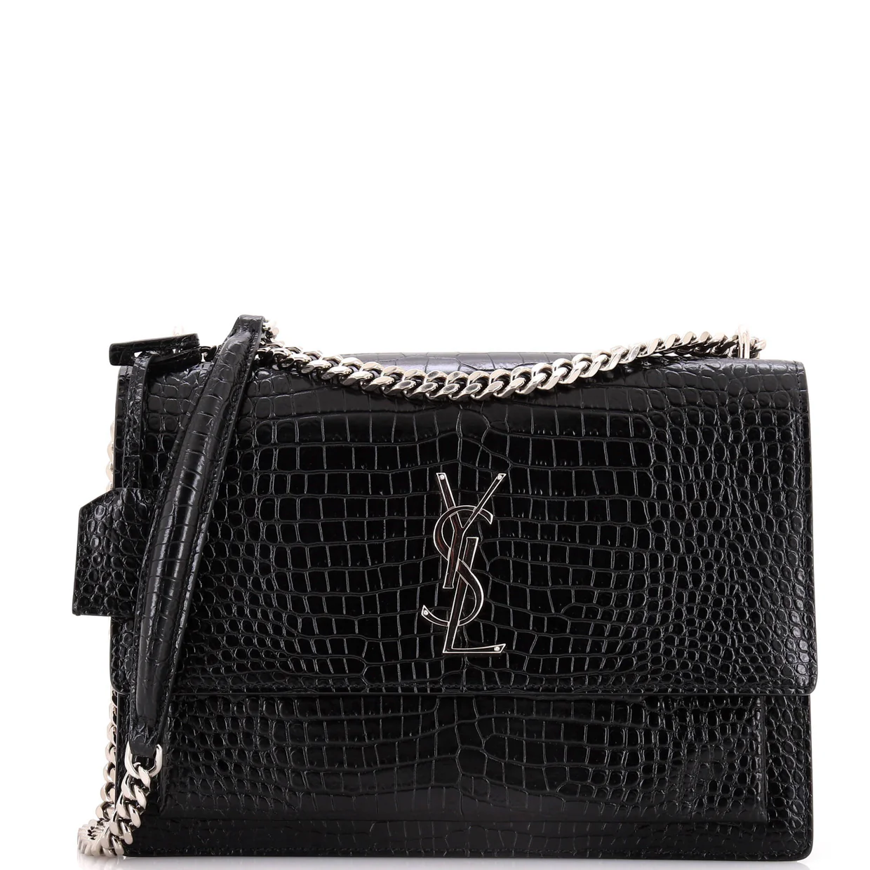 Sunset Crossbody Bag Crocodile Embossed Leather Large - Deep Luxury