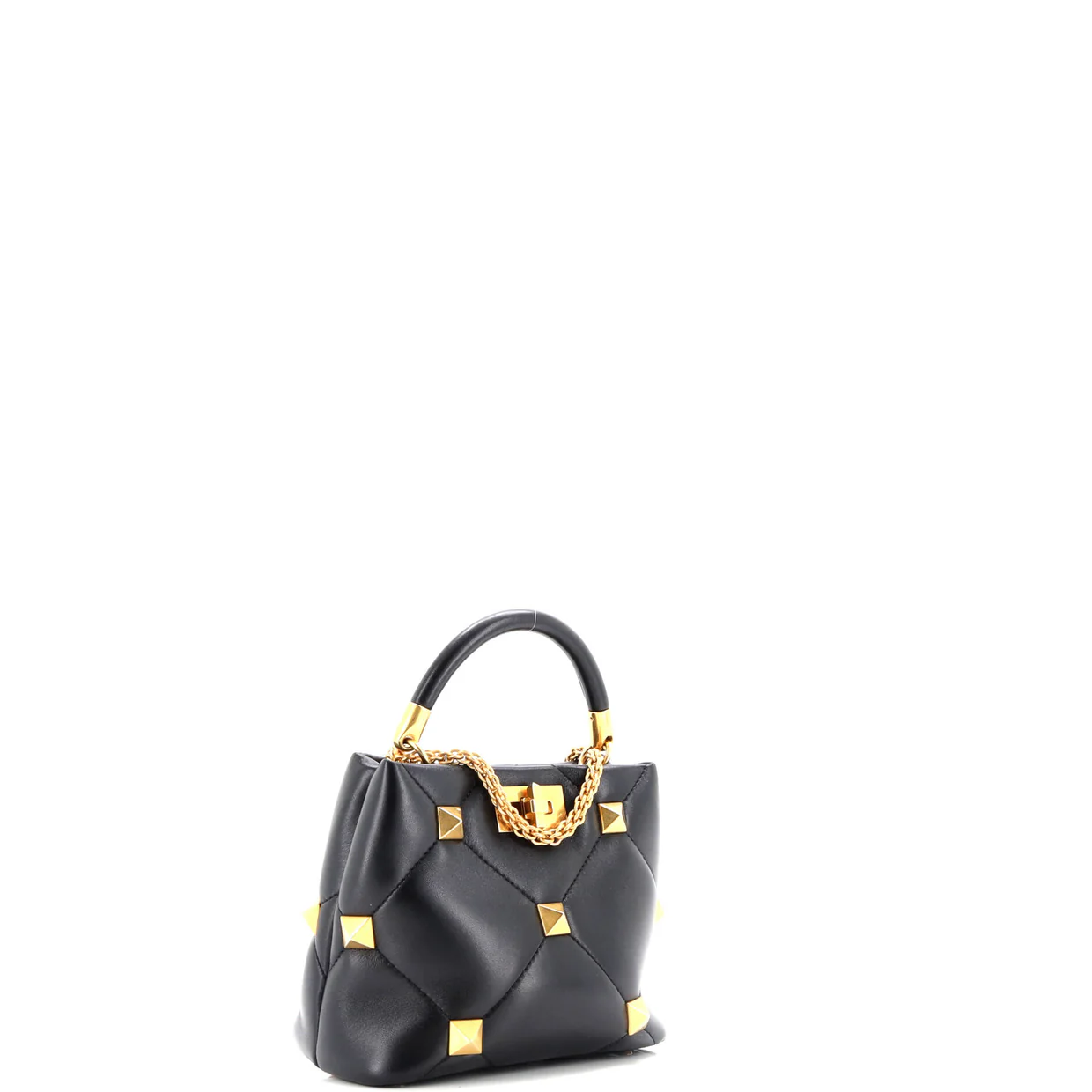 Roman Stud Top Handle Bag Quilted Leather Small - Deep Luxury