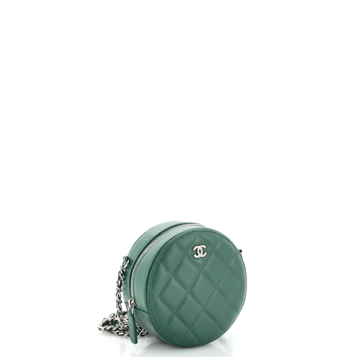 Round Clutch with Chain Quilted Lambskin Mini - Deep Luxury