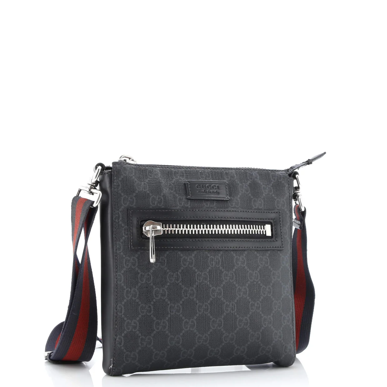 Web Strap Front Zip Messenger Bag GG Coated Canvas Small - Deep Luxury
