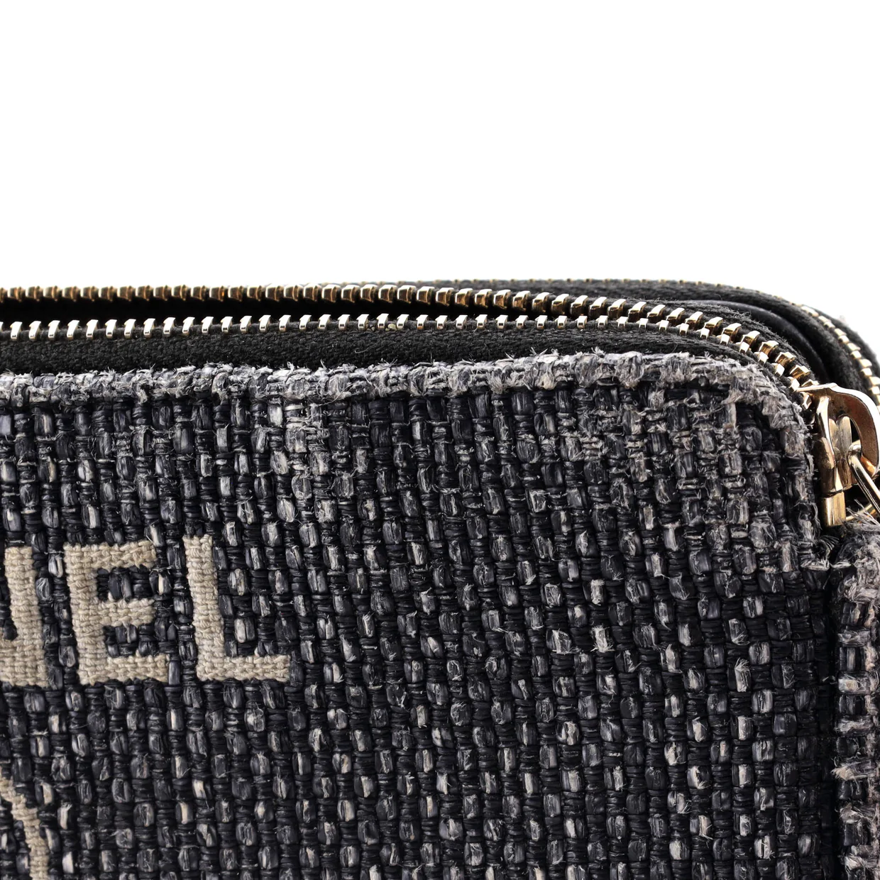 Deauville Double Zip Clutch with Chain Raffia - Deep Luxury