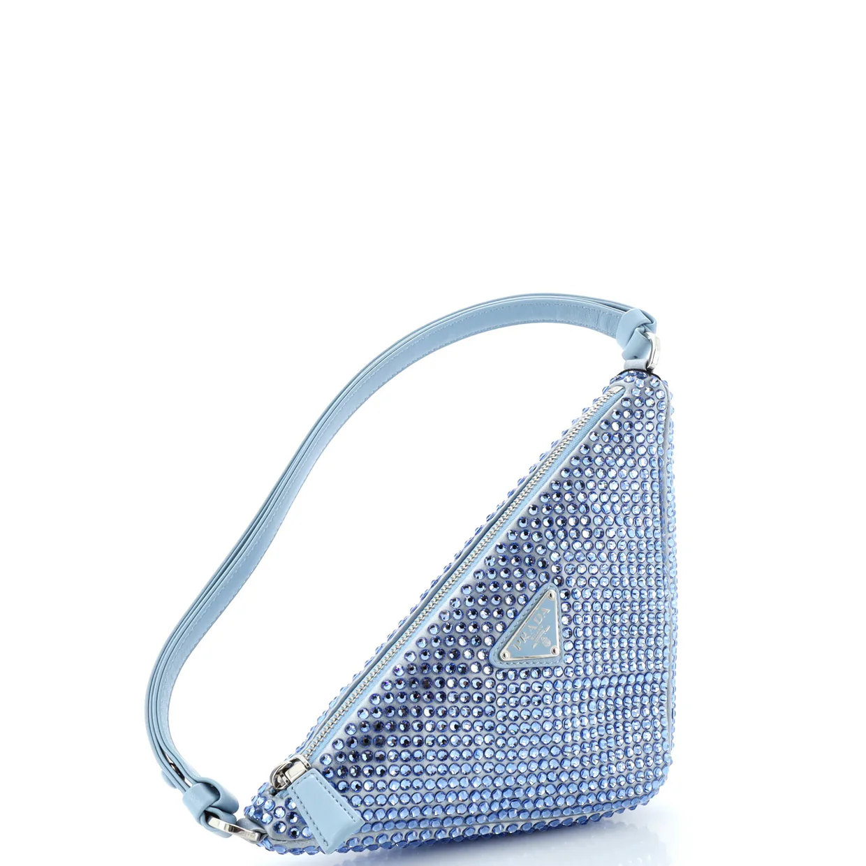 Triangle Top Handle Pouch Bag Crystal Embellished Satin Mini - Deep Luxury