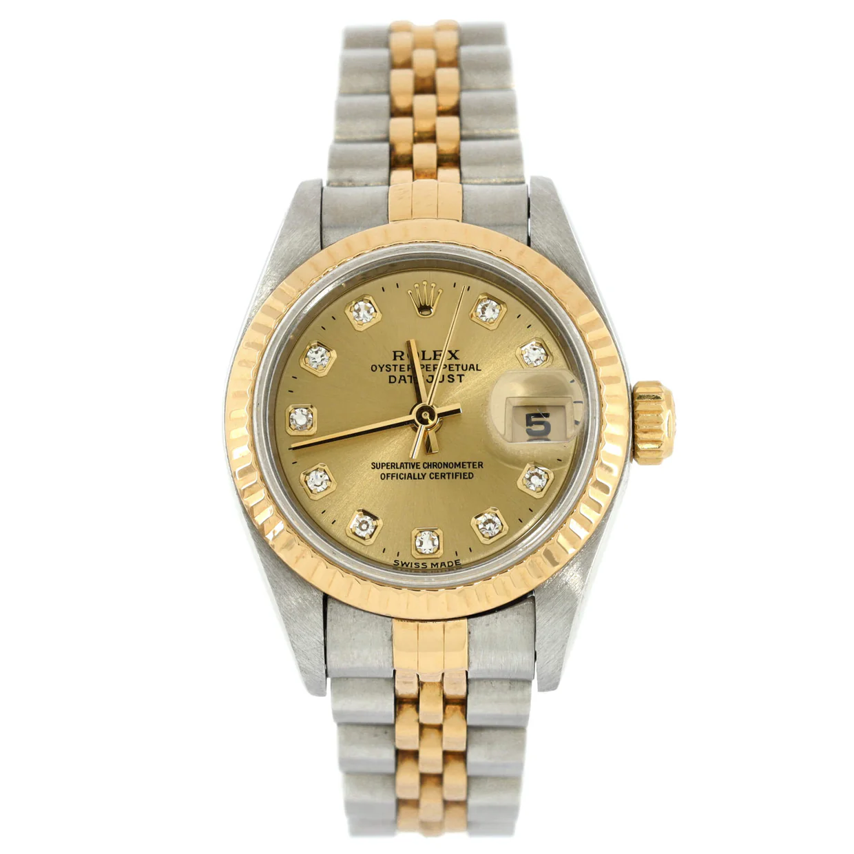 Oyster Perpetual Datejust Automatic Watch Stainless Steel and Yellow Gold with Diamond Markers 26 - Deep Luxury