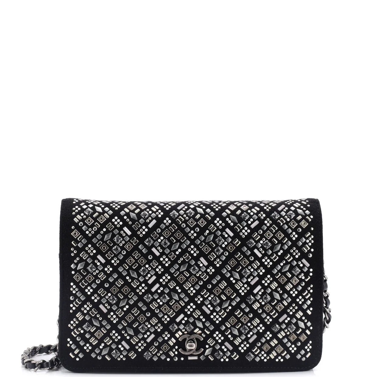 Full Flap Wallet on Chain Studded Jersey - Deep Luxury