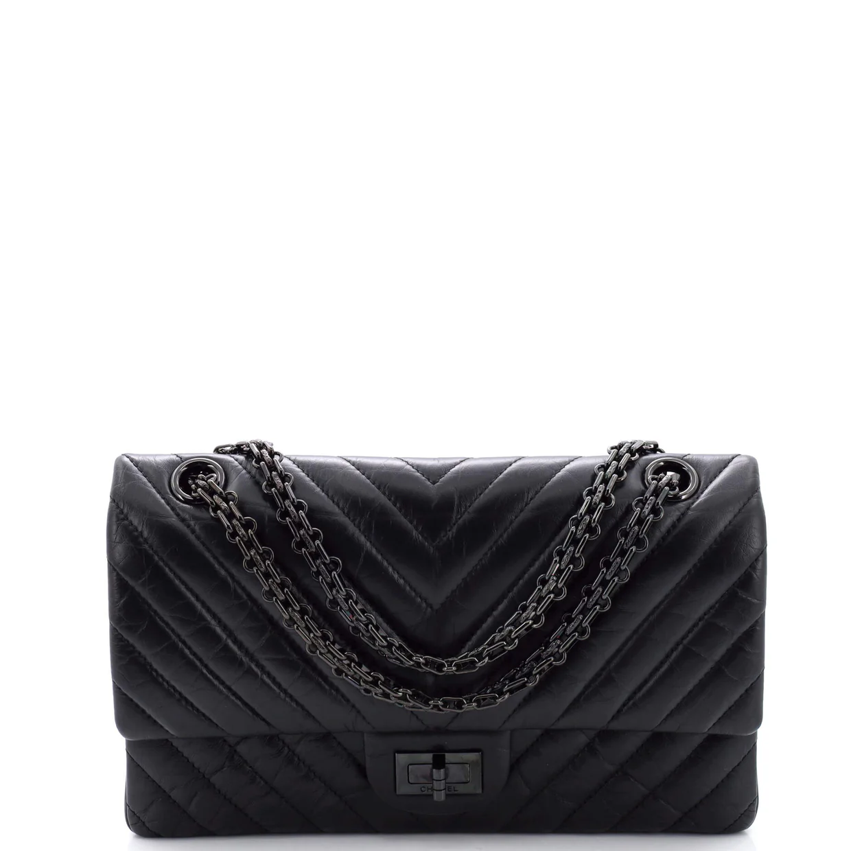 So Black Reissue 2.55 Flap Bag Chevron Aged Calfskin 225 - Deep Luxury
