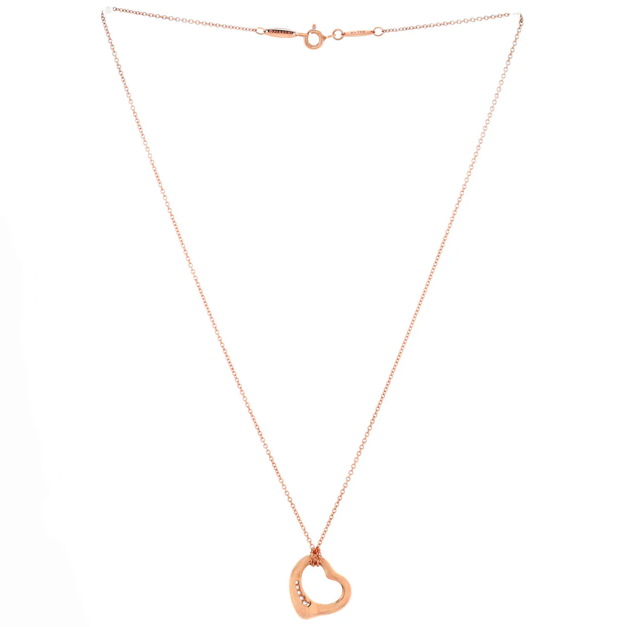 Elsa Peretti Open Heart 5 Diamonds Pendant Necklace 18K Rose Gold with Diamonds - Deep Luxury
