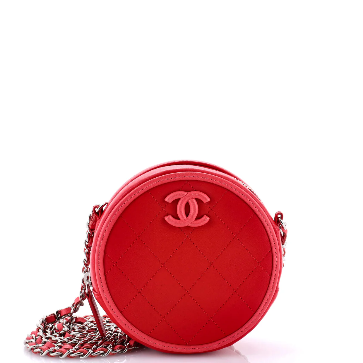 Color Pop Round Clutch with Chain Quilted Lambskin - Deep Luxury
