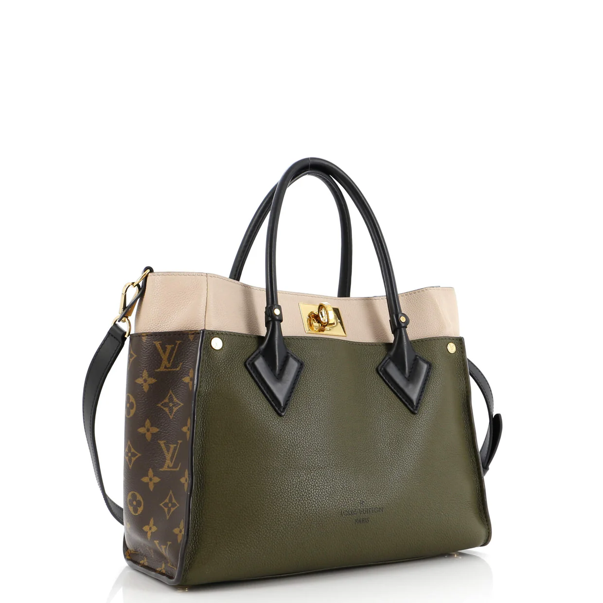 On My Side Tote Leather with Monogram Canvas PM - Deep Luxury