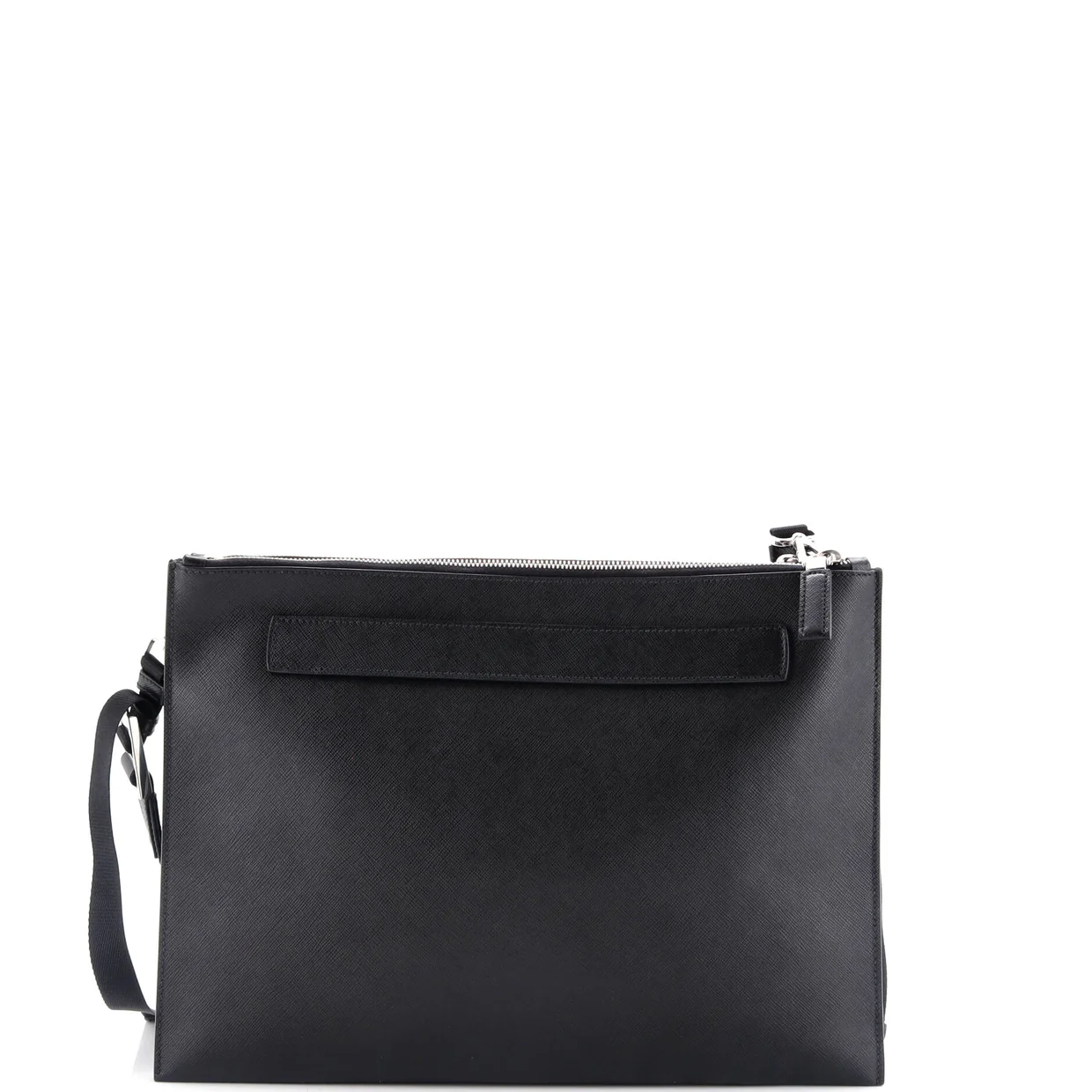 Double Zip Clutch Crossbody Bag Saffiano Leather Large - Deep Luxury