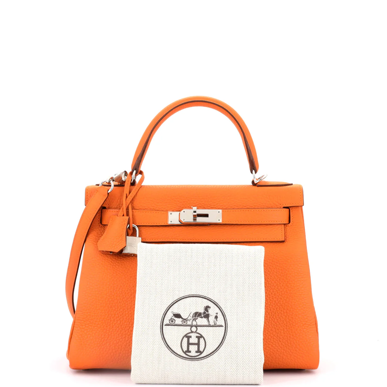 Kelly Handbag Orange H Clemence with Palladium Hardware 28 - Deep Luxury
