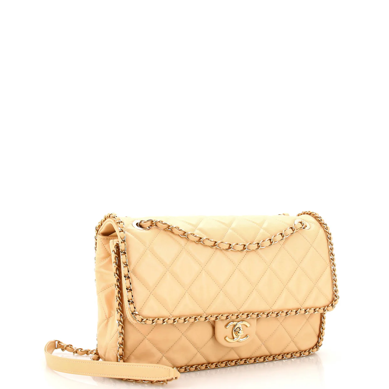 Running Chain Around Flap Bag Quilted Crumpled Calfskin Large - Deep Luxury