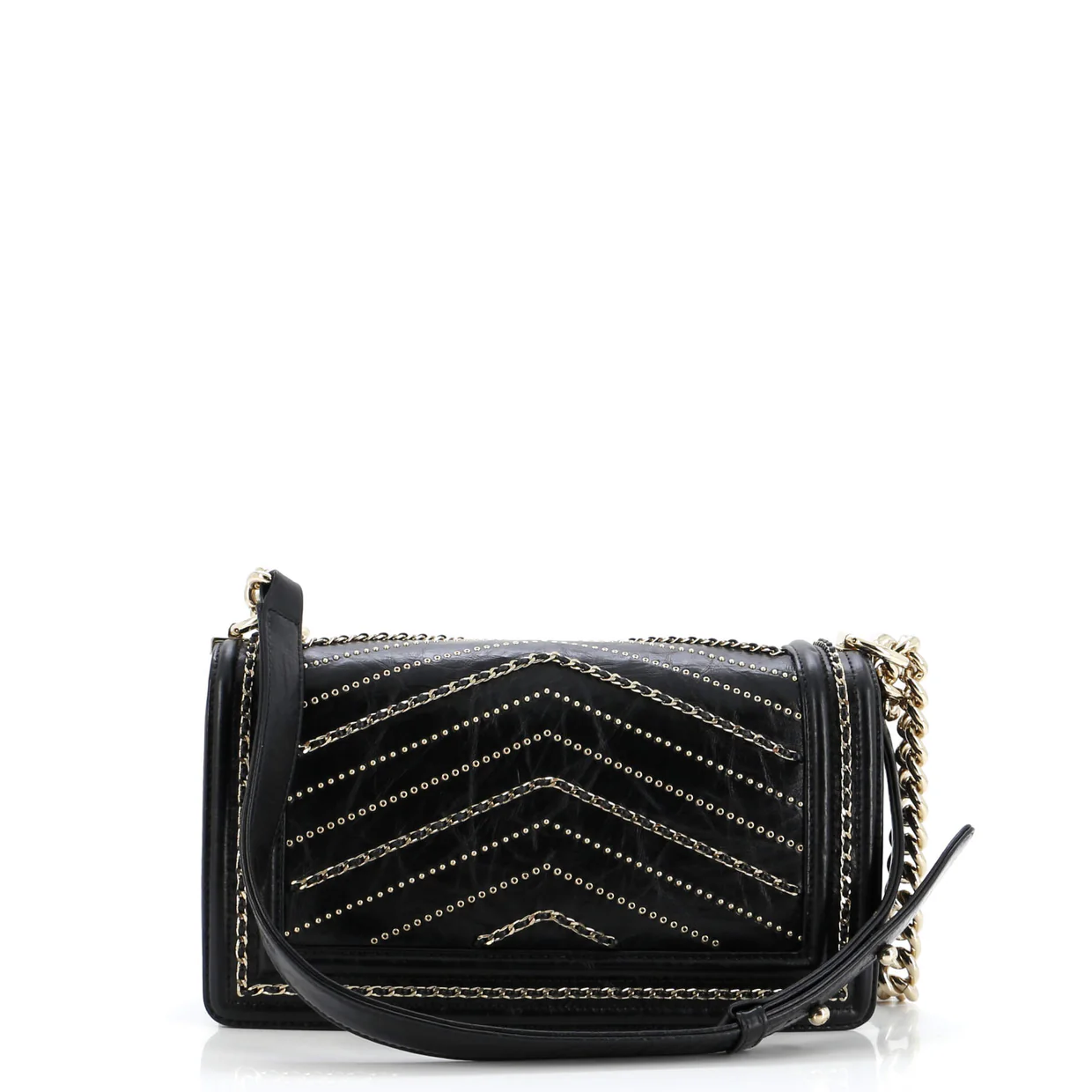 Boy Flap Bag Chevron Embellished Crumpled Calfskin Old Medium - Deep Luxury