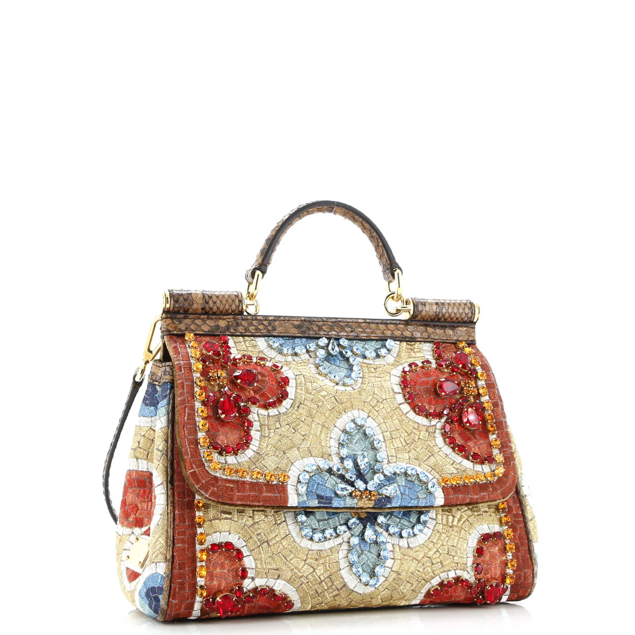 Miss Sicily Bag Crystal Embellished Embroidered Lurex with Python Medium - Deep Luxury