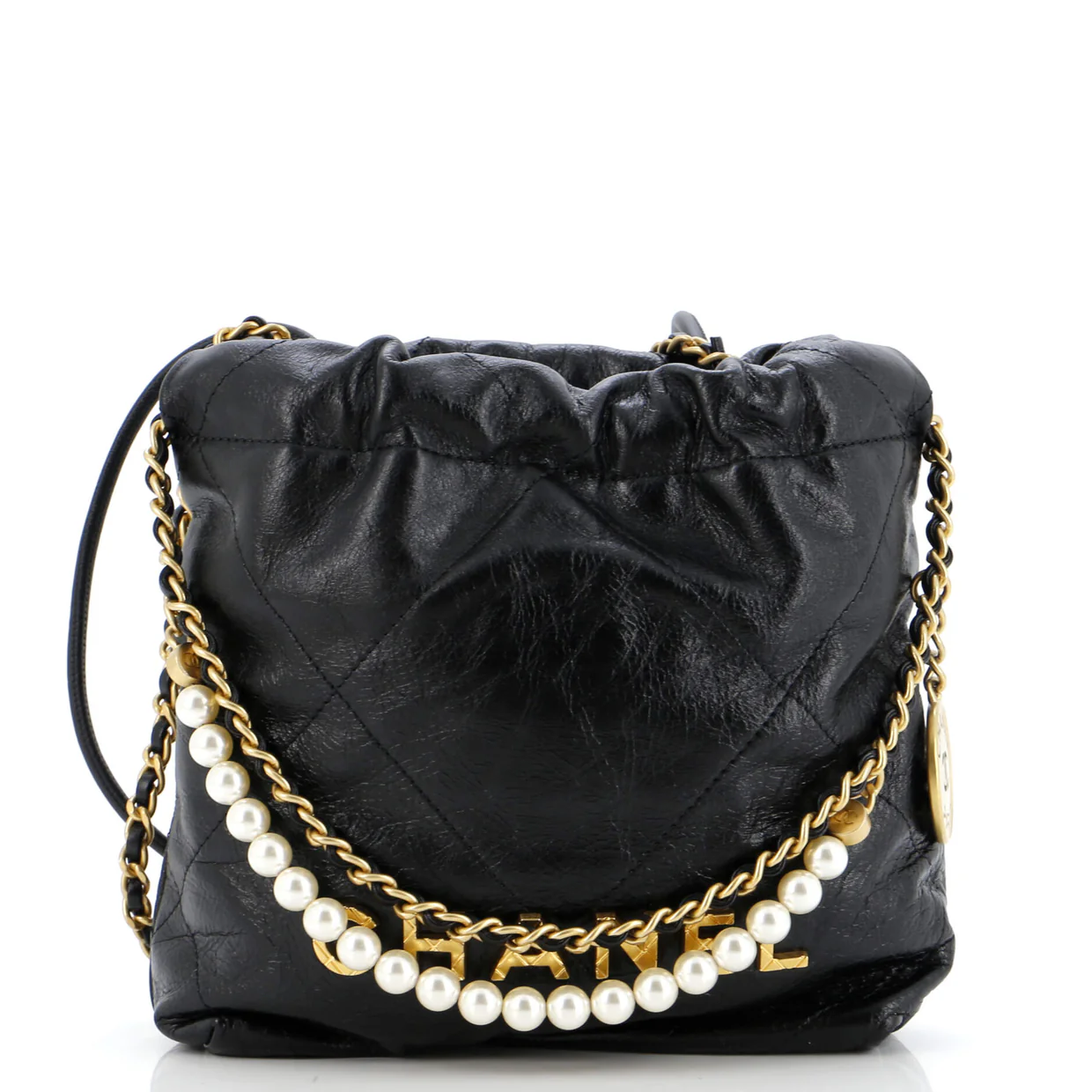 22 Chain Hobo Quilted Calfskin with Pearl Chain Mini - Deep Luxury