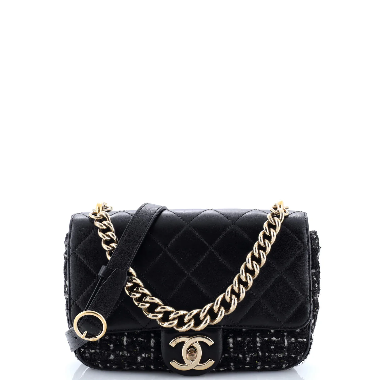 Chain Handle CC Flap Bag Quilted Lambskin and Tweed Small - Deep Luxury