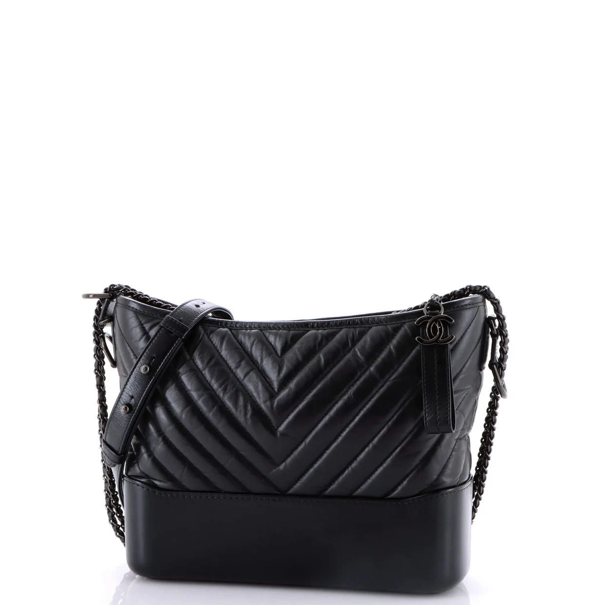 So Black Gabrielle Hobo Chevron Aged Calfskin Medium - Deep Luxury