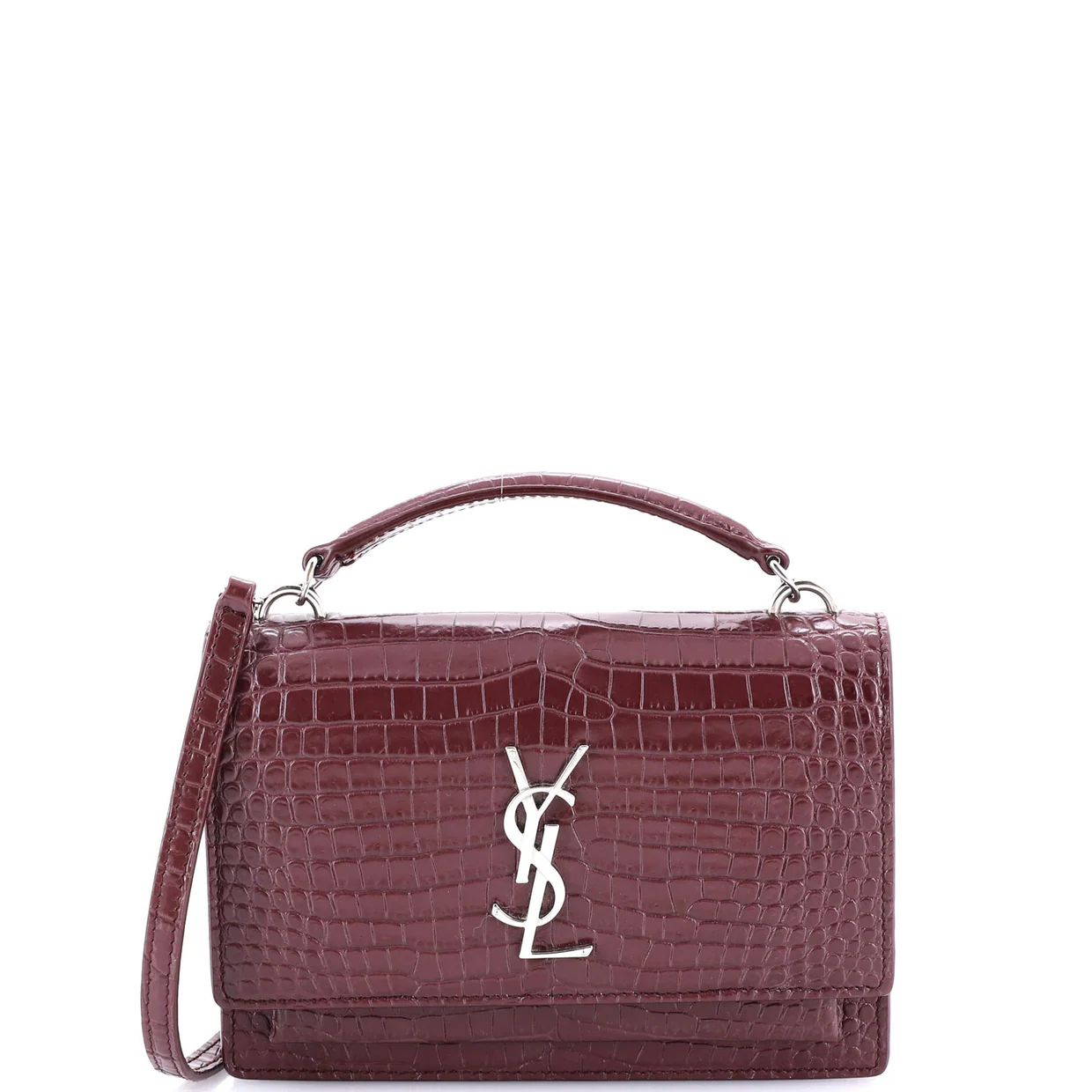 Sunset Top Handle Chain Wallet Crocodile Embossed Leather - Deep Luxury